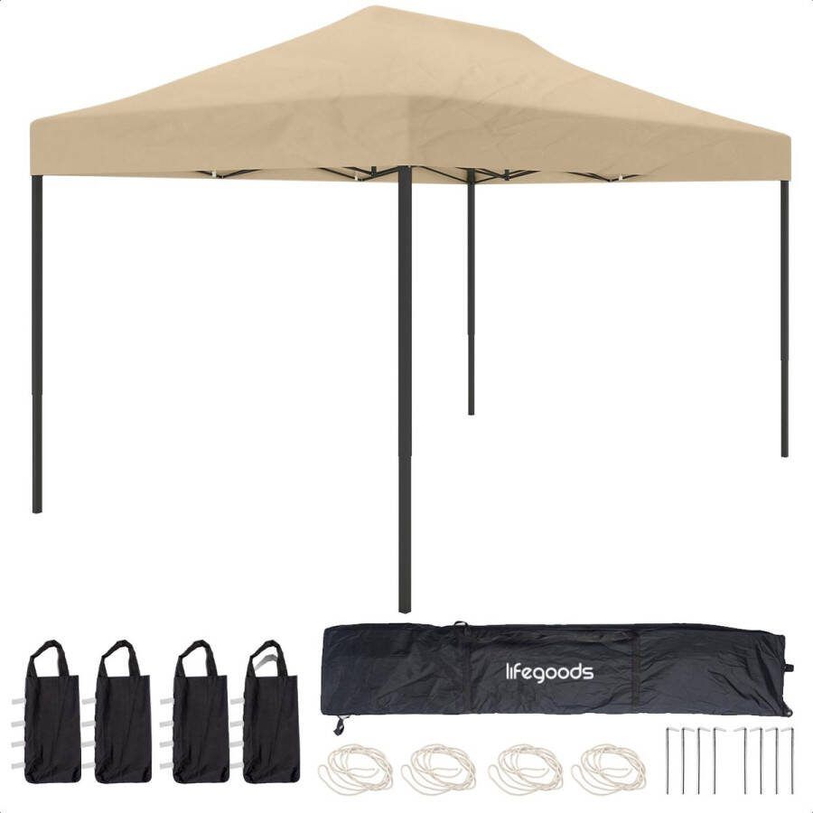 LifeGoods Partytent Paviljoen 3x4.5 m Easy Up Opvouwbaar Waterdicht Draagtas met Wieltjes Beige