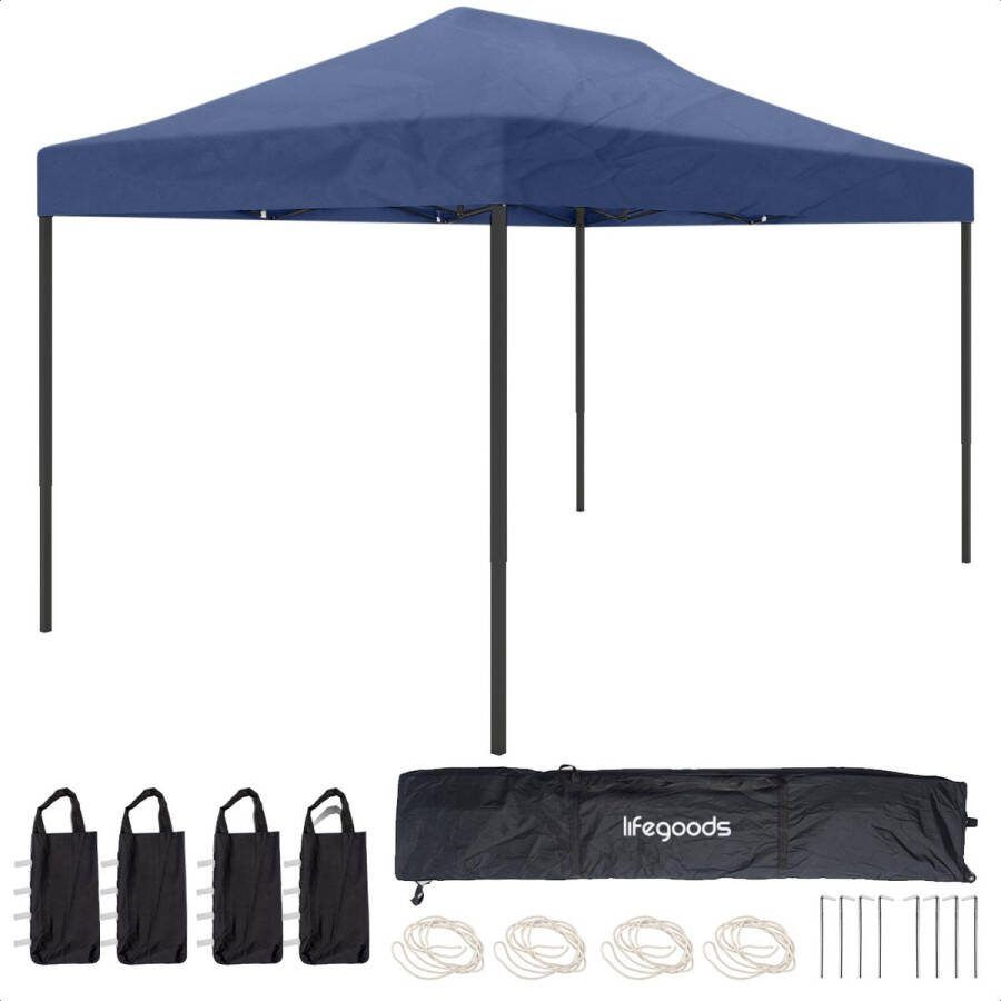 LifeGoods Partytent Paviljoen 3x4.5 m Easy Up Opvouwbaar Waterdicht Draagtas met Wieltjes Donkerblauw
