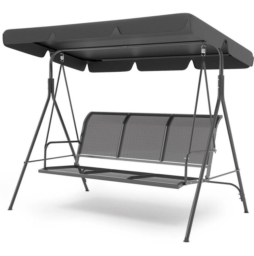 LifeGoods Schommelbank 3-zits Tuinbank 250KG Draagkracht 3 Persoons Hangbank Kantelbaar Dak UV-bestendig Zonnescherm Duurzaam Textiel 172x104x162cm Grijs