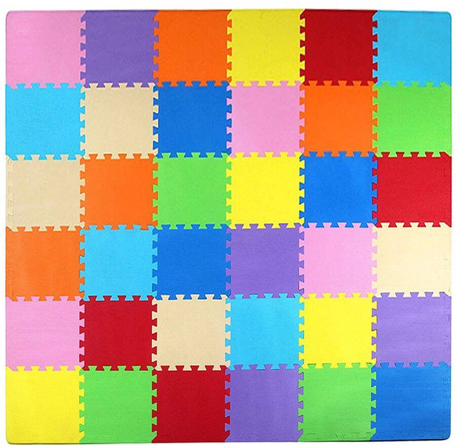 LifeGoods Speelmat XL Multicolor Speelkleed 36-delig Puzzel 180x180 cm
