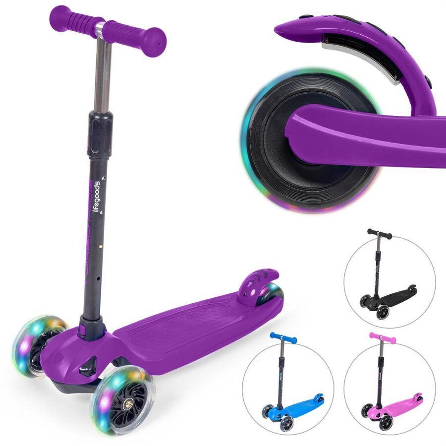 LifeGoods TurboRide Kinderstep Step 5-8 Jaar 3 Lichtgevende Wielen Jongens Meisjes Paars
