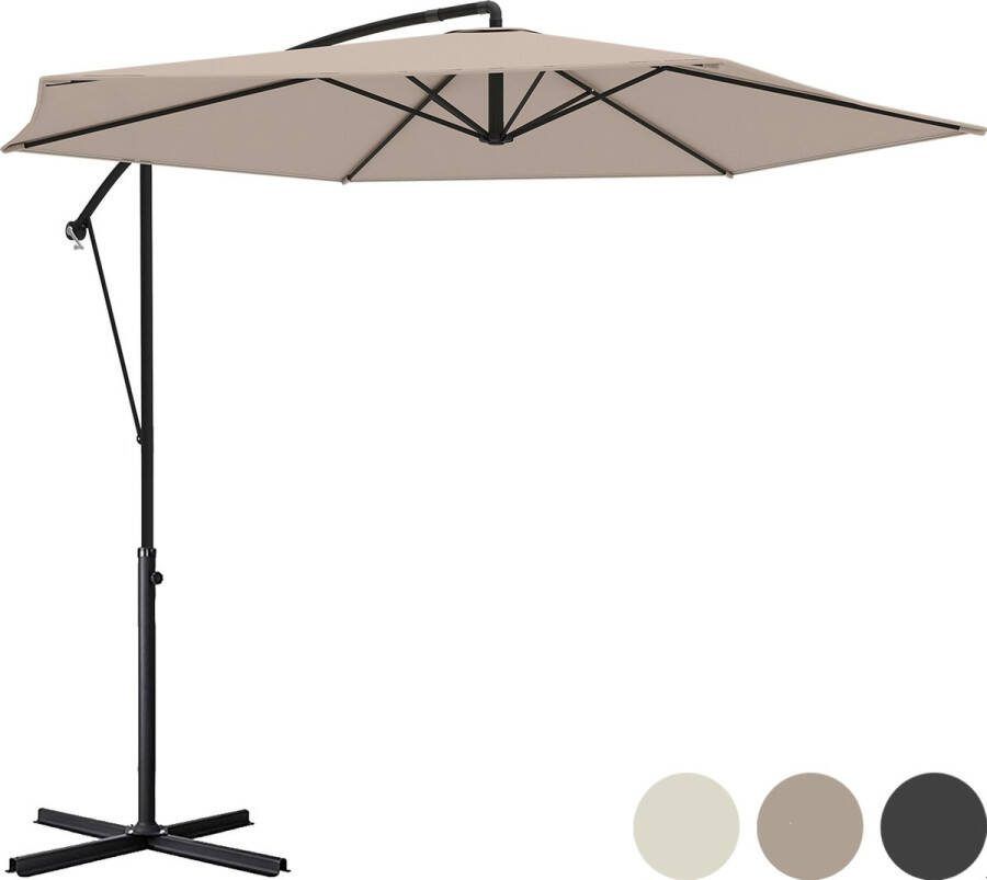 LifeGoods Zweefparasol tot 8 Personen Ø300cm Waterdicht met Hoes en Kruisvoet Tuin Taupe