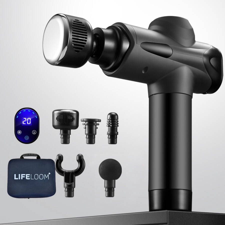 LifeLoom Sport en Relax Massage Apparaat Massage Gun- Krachtige Massage Gun KW16 Professioneel 12mm Slag Koude en Warmte Massage 6 massagekoppen