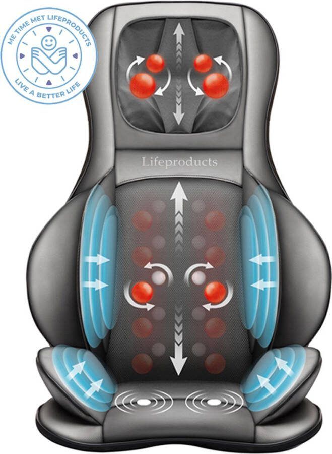 Lifeproducts Lifes Shiatsu Massagestoel met Massagekussen – Massage Stoel met Luchtcompressiemassage – Instelbare Warmtefunctie – Met Nekmassage Rugmassage en Dijmassage