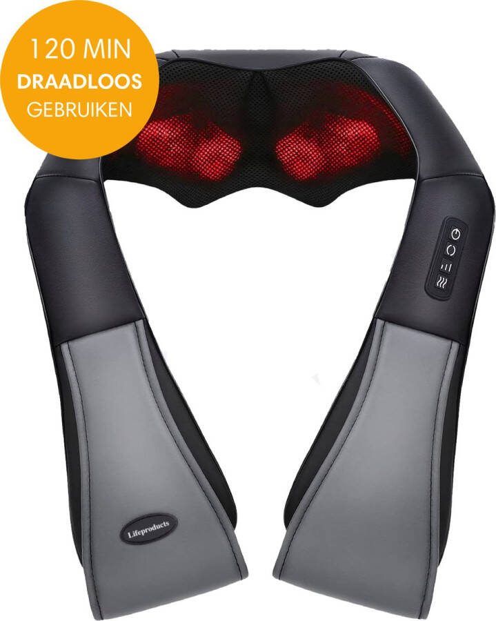 Lifeproducts Shiatsu Massagekussen Draadloos Elektrisch Nekmassage Apparaat Massage Apparaten Nek en Schouder Massage Apparaat Massageapparaten met Infrarood Verwarming