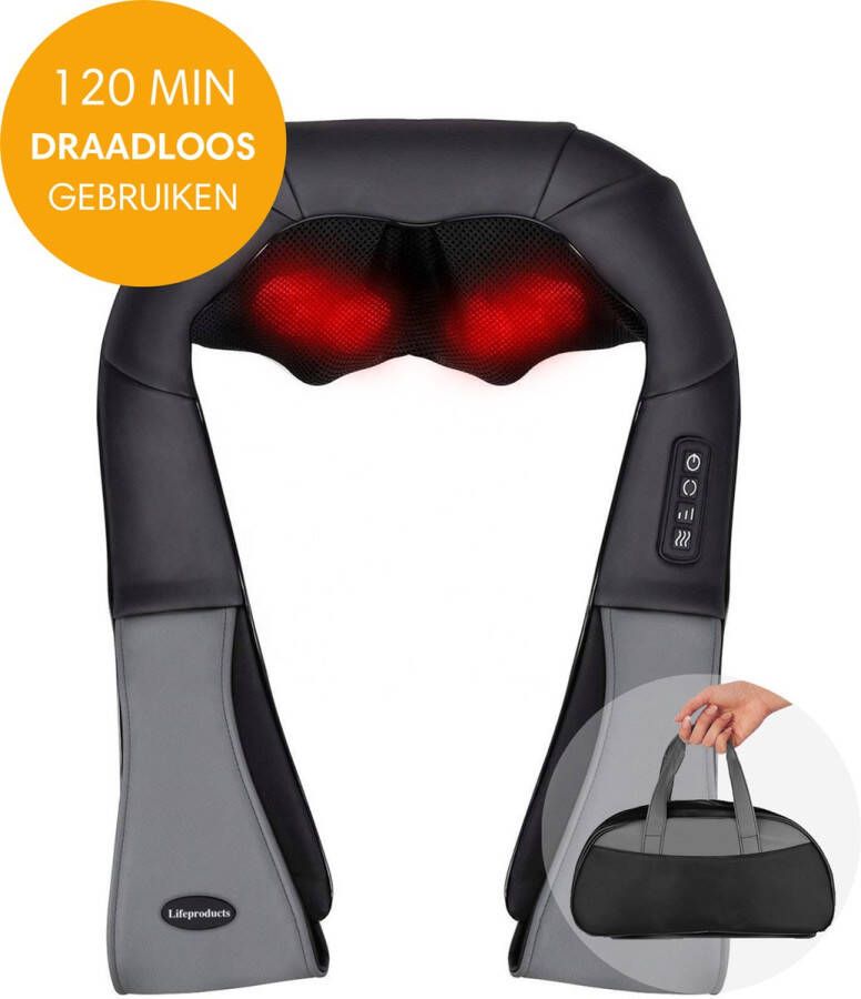 Lifeproducts Shiatsu Massagekussen Draadloos Massage Apparaat voor Nek en Schouder Elektrisch Nekmassage Apparaat Massage Apparaten Massageapparaten met Infrarood Verwarming Met Carrybag