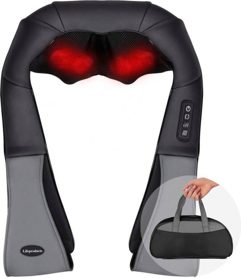 Lifeproducts Shiatsu Massagekussen Elektrisch Nekmassage Apparaat Massage Apparaten Nek en Schouder Massage Apparaat Massageapparaten met Infrarood Verwarming Met Carrybag