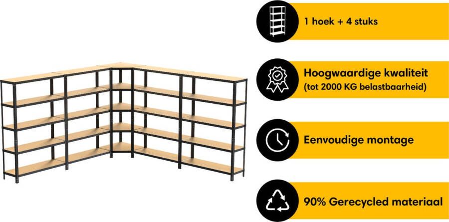 Life s Green Life s Green Stelling Set 120 cm Opbergrek Stellingkast 4x 120*30*180 cm 1x Hoekstelling Zwart