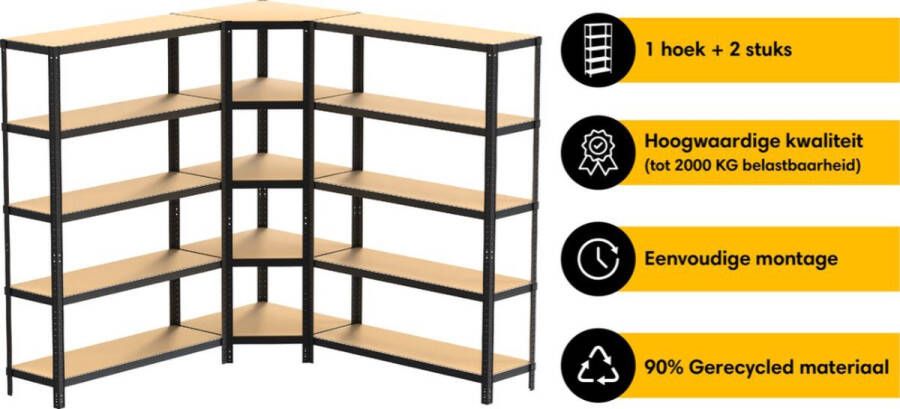 Life s Green Life s Green Stelling Set 120 cm Opbergrek Stellingkast Hoekstelling 2x Stelling 120 cm 1x Hoekstelling 70 cm 30 cm Breed