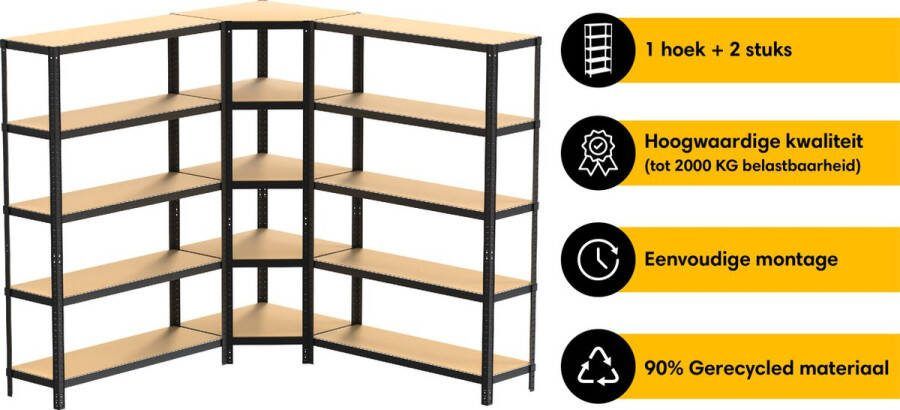 Life s Green Life s Green Stelling Set 120 cm Opbergrek Stellingkast Hoekstelling 2x Stelling 120 cm 1x Hoekstelling 70 cm