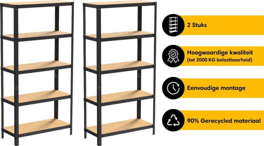 Life s Green Life s Green Stelling Set 90 cm Opbergrek Stellingkast 2x 90*30*180 cm Zwart