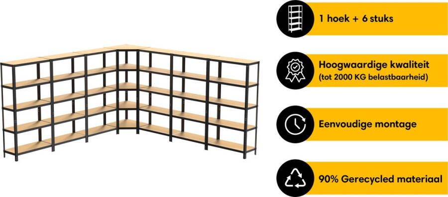 Life s Green Life s Green Stelling Set 90 cm Opbergrek Stellingkast 6x 90*30*180 cm 1x Hoekstelling Zwart