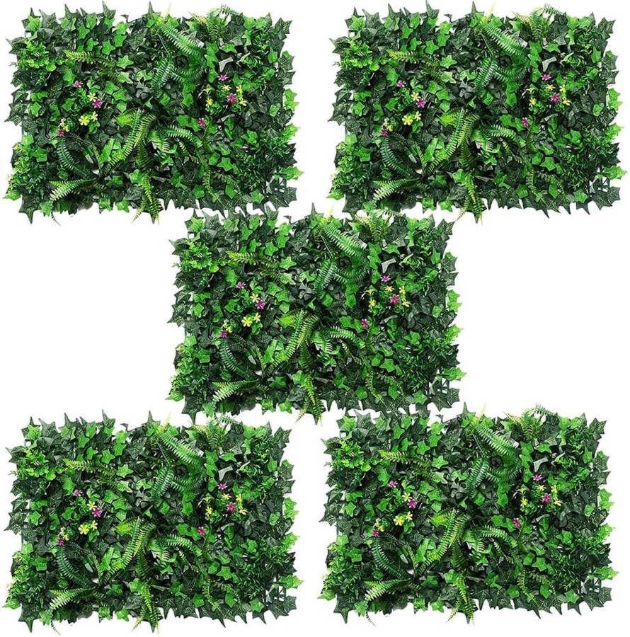 LifeStages 5 stuks gr`¹n hedge achtergrond kunstmatige heggenpanelen kunstmatige plantenwand kunstplant wandbekleding kunstklimop tuin privacy omheining gazon 40 x 60 cm