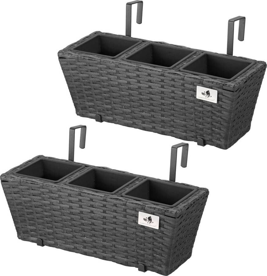 LifeStages Balkonbak van polyrotan incl. ophanging en 3 kunststof inzetstukken 2 stuks 47 x 17 x 15 cm verschillende uitvoeringen