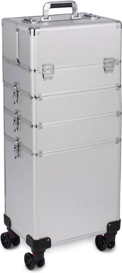 LifeStages Cosmetische tas Professionele make-up tas met roterende universele wielen Vanity Case Make-up opbergorganizer voor op reis Afsluitbare box Case met draagtas Zwart zilver