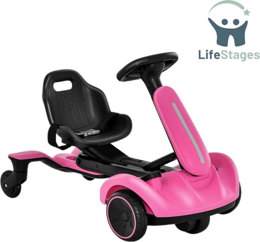LifeStages drift kart 6V Elektrische Skelter Steekwagen met 2-voudig Verstelbare Zitting Roze