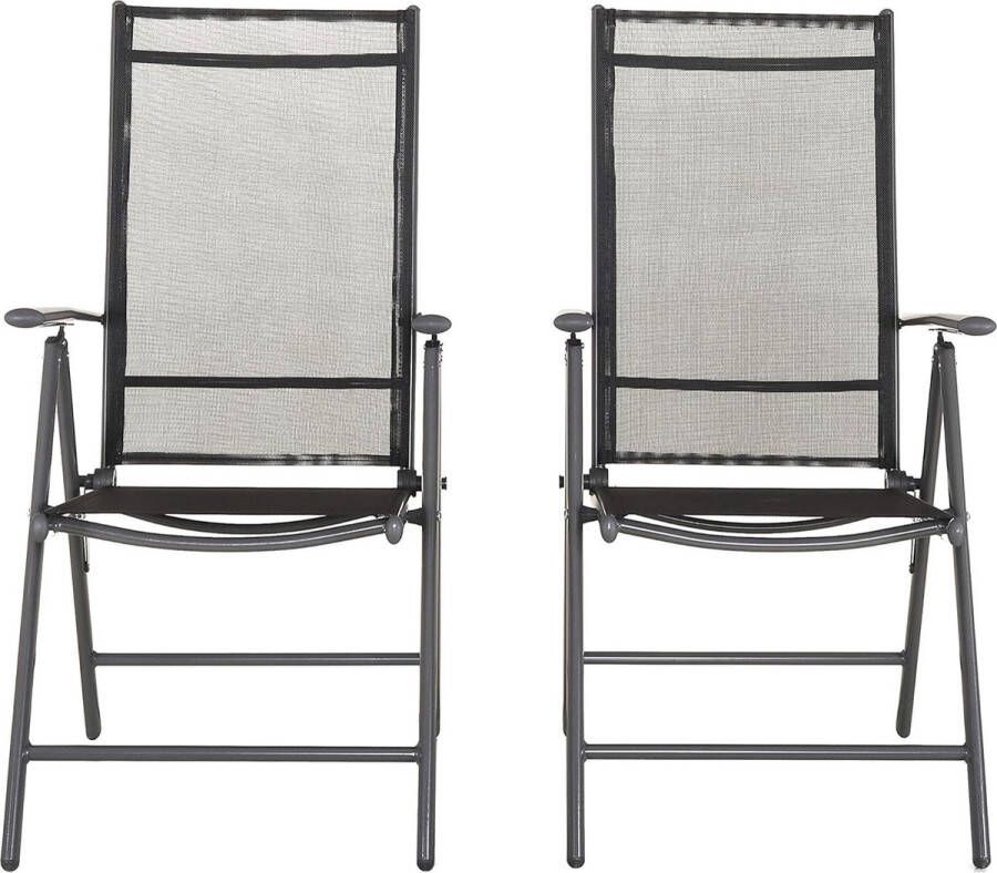 LifeStages Klapstoel van aluminium hoge rugleuning 7-voudig verstelbaar textileen 4x4 koolkleur transparant zwart (2 stuks)