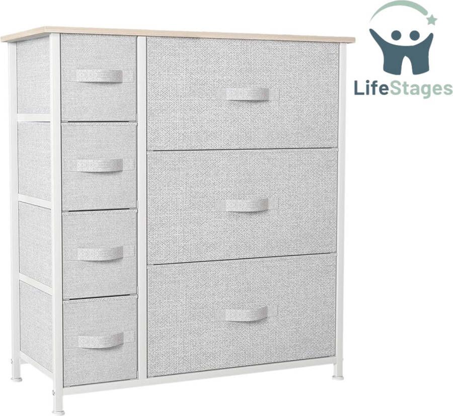 LifeStages Ladekastje Non-Woven Stof 7 Lades Stevig Stalen Frame Lichtgrijs 30 x 64 x 72 CM