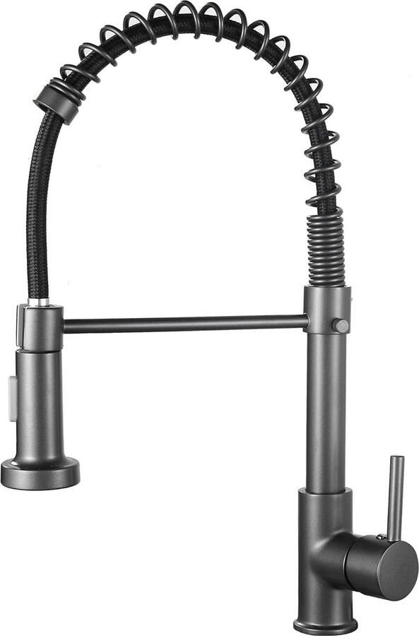 LifeStages Keukenkraan met uittrekbare sproeier veerkraan Keuken met uittrekbare sproeier Douche 360° draaibare wastafelkranen voor warm en koud water (grijs)