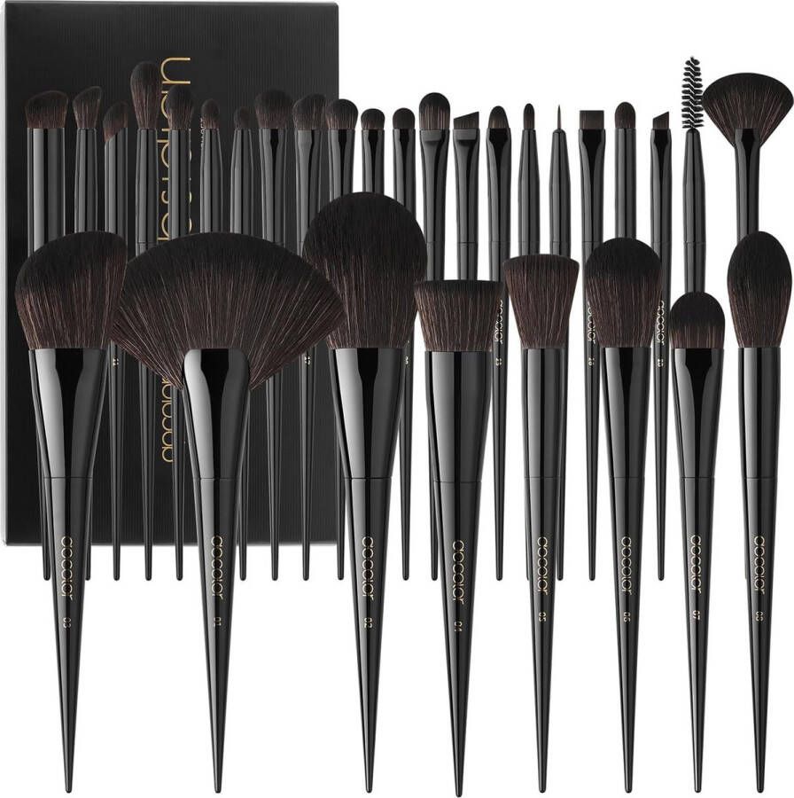 LifeStages Make-up kwasten 30 stuks professionele make-up kwasten set premium synthetisch haar Kabuki gezicht rode oogschaduw foundation poeder cosmetische make-up kwast kit zwarte obsidiaan serie