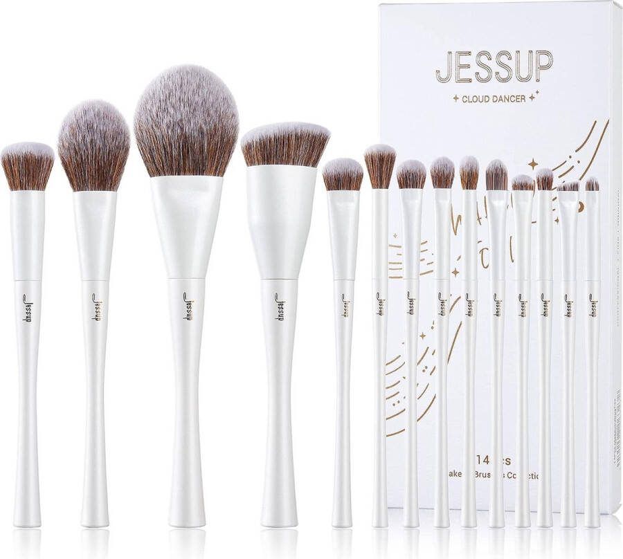 LifeStages Make-upkwastenset 14 stuks make-upkwasten gezichtskwast poeder foundation concealer rouge contour oogschaduw blending kwast parelwit