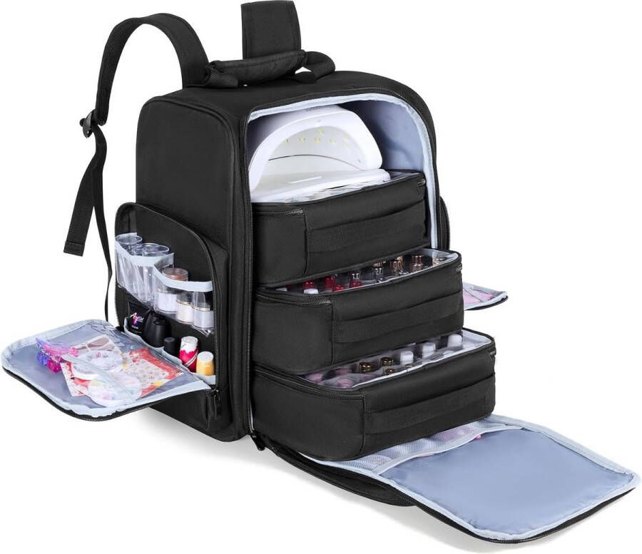 LifeStages Nagellak rugzak voor 105 flessen nagellak en nagellamp opbergtas voor nageldroger reistas voor nageldesign accessoires nagellakkoffer zwart