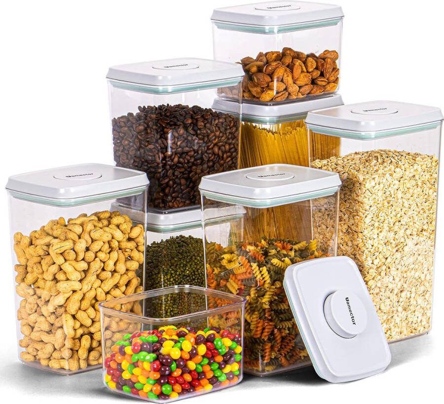LifeStages Voorraadpotten met deksel luchtdicht set met één handbediende opslagcontainers BPA-vrij luchtdicht stapelbare containers voor droog graan voorraadkast ontbijtgranen snack suiker koffie (8 stuks)
