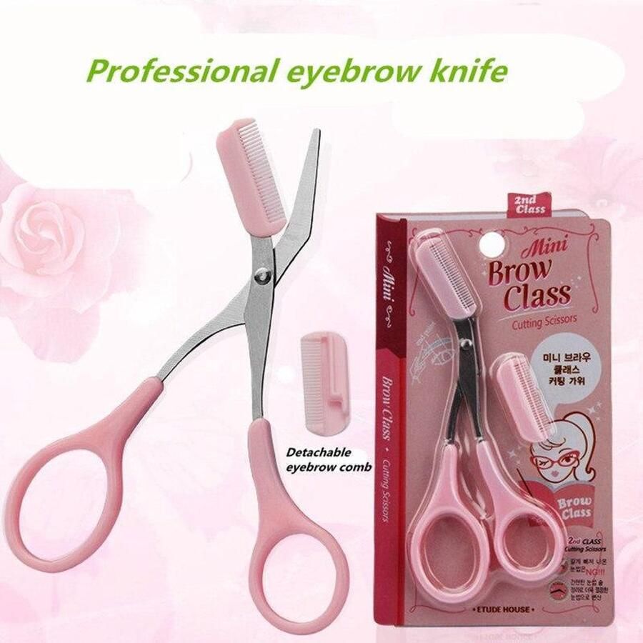 LifestyleCommerce Professionele Wenkbrauw Trimmer Wenkbrauw Schaartje Wenkbrauwschaar Wenkbrauwkam Roze Meeneem formaat