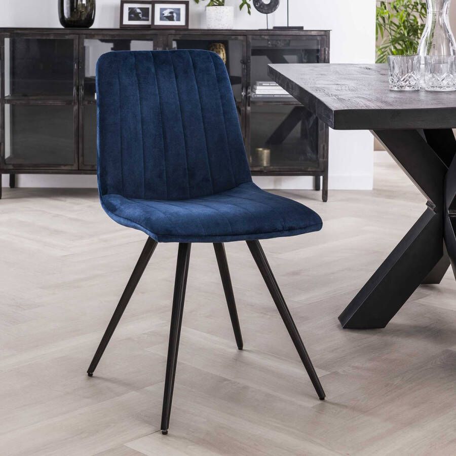 LifestyleFurn Eetkamerstoel set van 4 'Cora' Velvet kleur Blauw