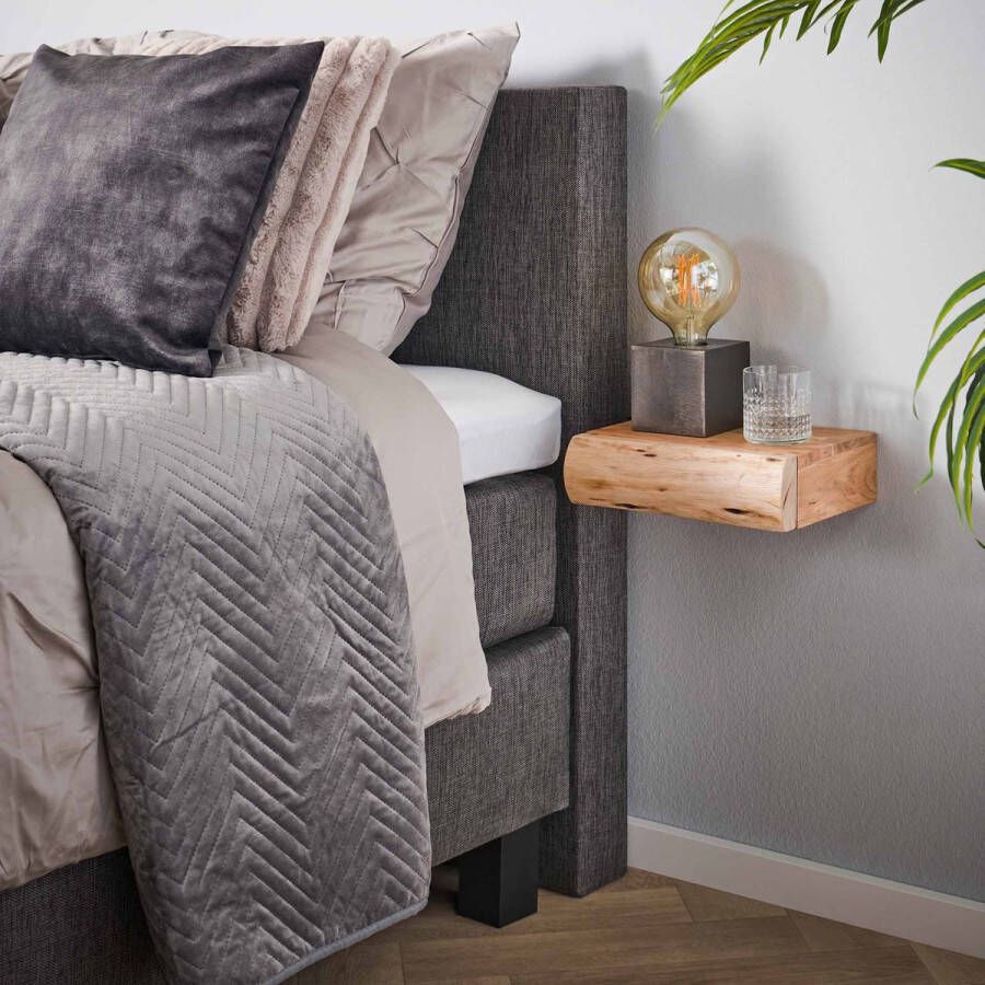 LifestyleFurn Zwevend Nachtkastje Hind XS Met 1 lade Acaciahout Set van 2 stuks Massief acacia naturel