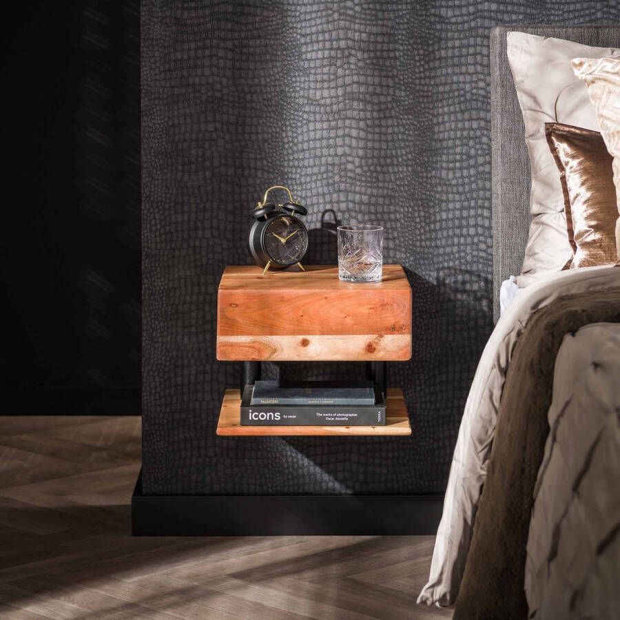 LifestyleFurn Zwevend Nachtkastje Jaisa Met 1 lade Acaciahout Massief acacia naturel