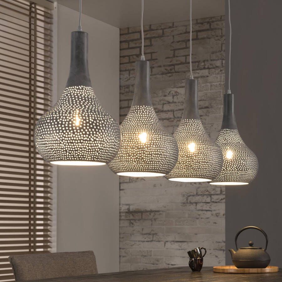 LifestyleFurn Hanglamp 'Judd' 4-lamps kleur grijs