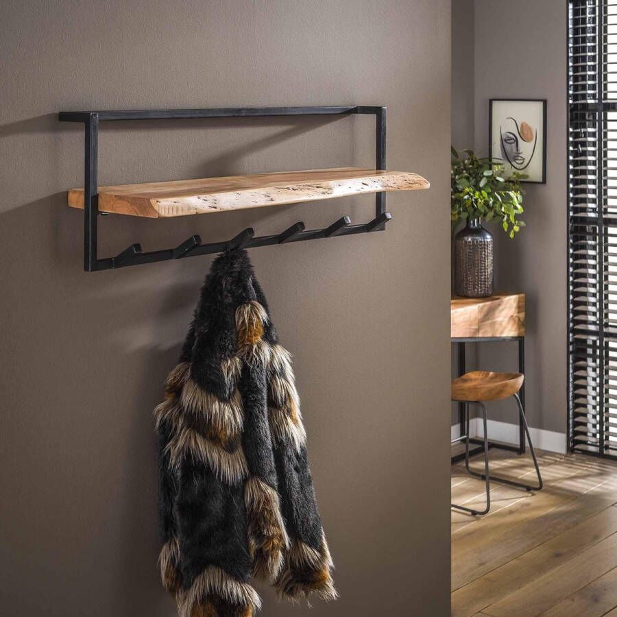 LifestyleFurn Kapstok Mitchell Massief acaciahout met 6 haken Massief acacia naturel
