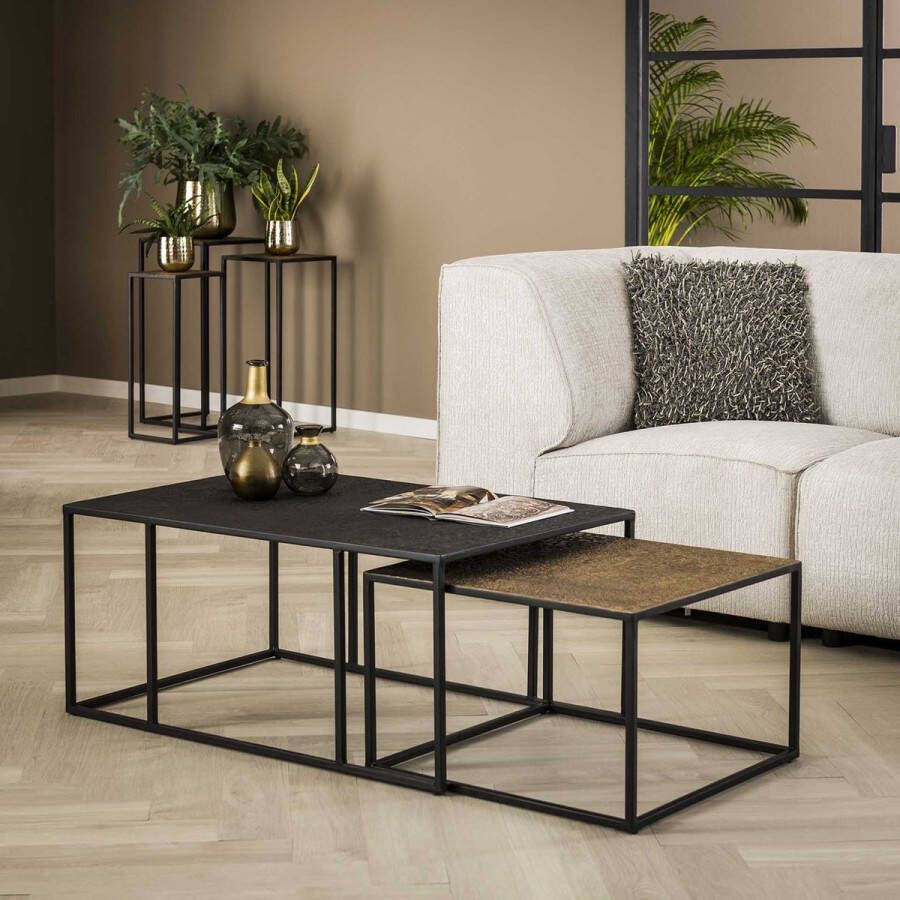 LifestyleFurn Salontafel Derrick Metaal Set van 2 stuks Grijs