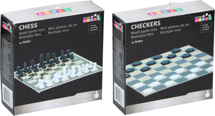 Lifetime Games schaakspel mini 15 x 15 cm karton zwart wit