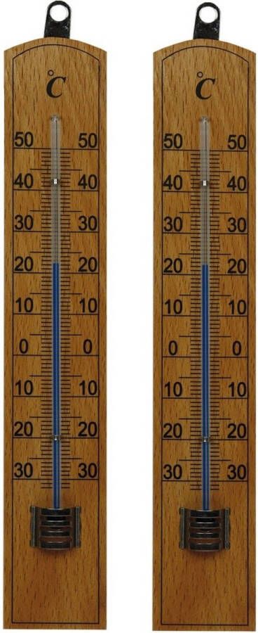 Lifetime Garden 2x stuks thermometer voor buiten hout 20 x 4 cm zomer winter