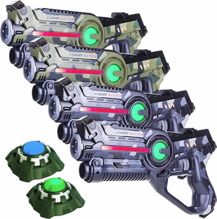 Light Battle Active Camo Lasergun set Groen Grijs 4 Laserguns + 2 Lasergame Targets
