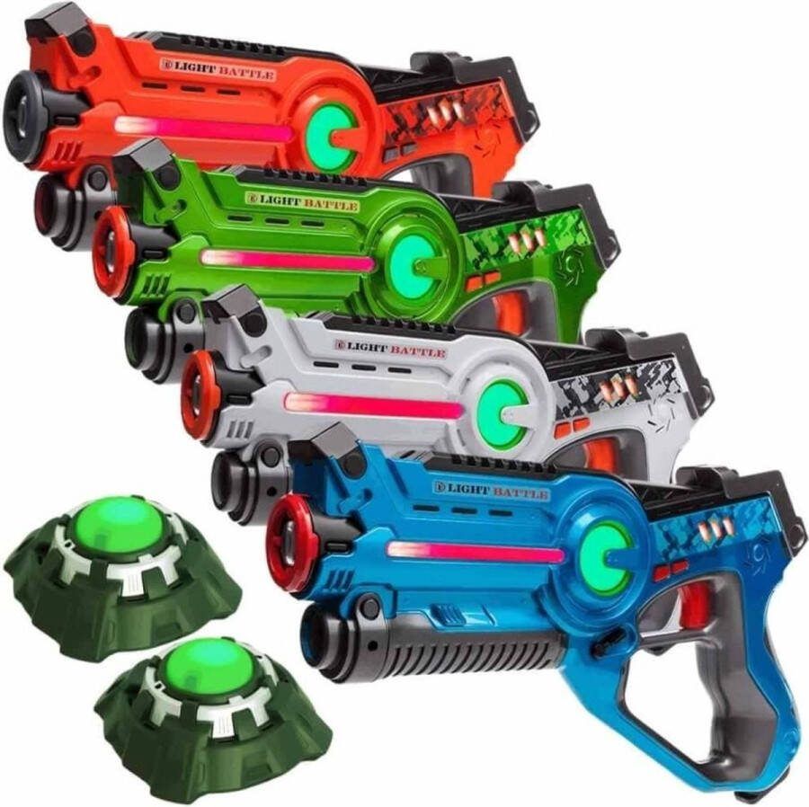 Light Battle Active Lasergame set Oranje Blauw Wit 4 Laserguns + 2 Laser Game Targets