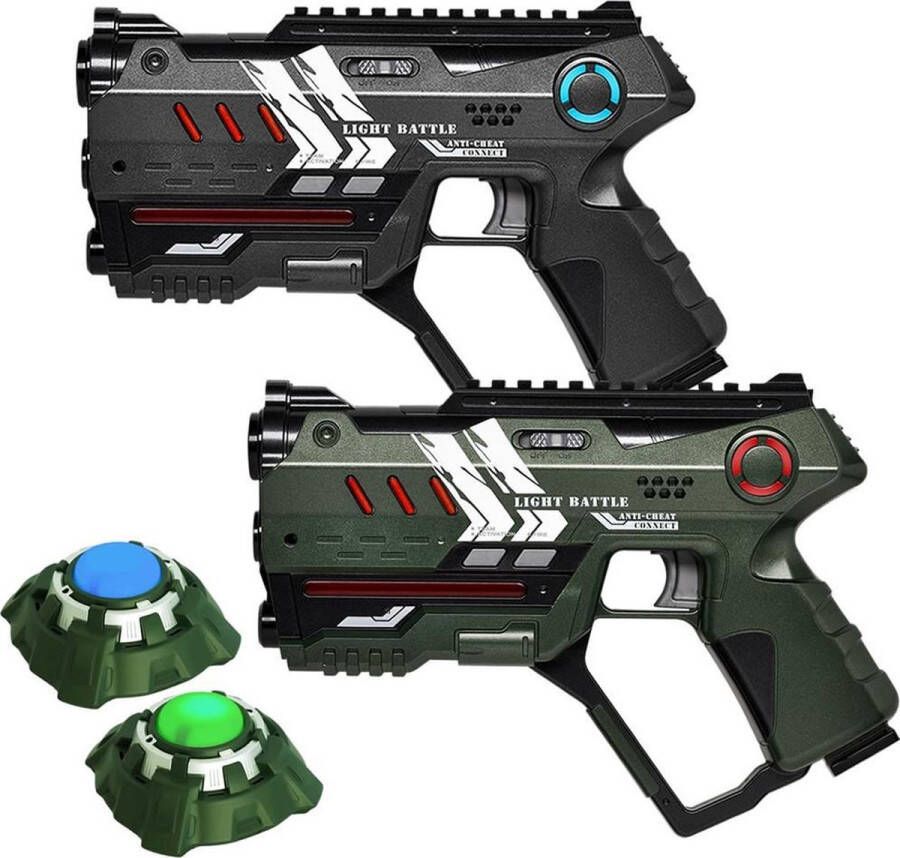 Light Battle Connect Laser game set Metallic Groen Grijs 2 Laserguns + 2 Targets Lasergame pistolen met Anti-Cheat functie