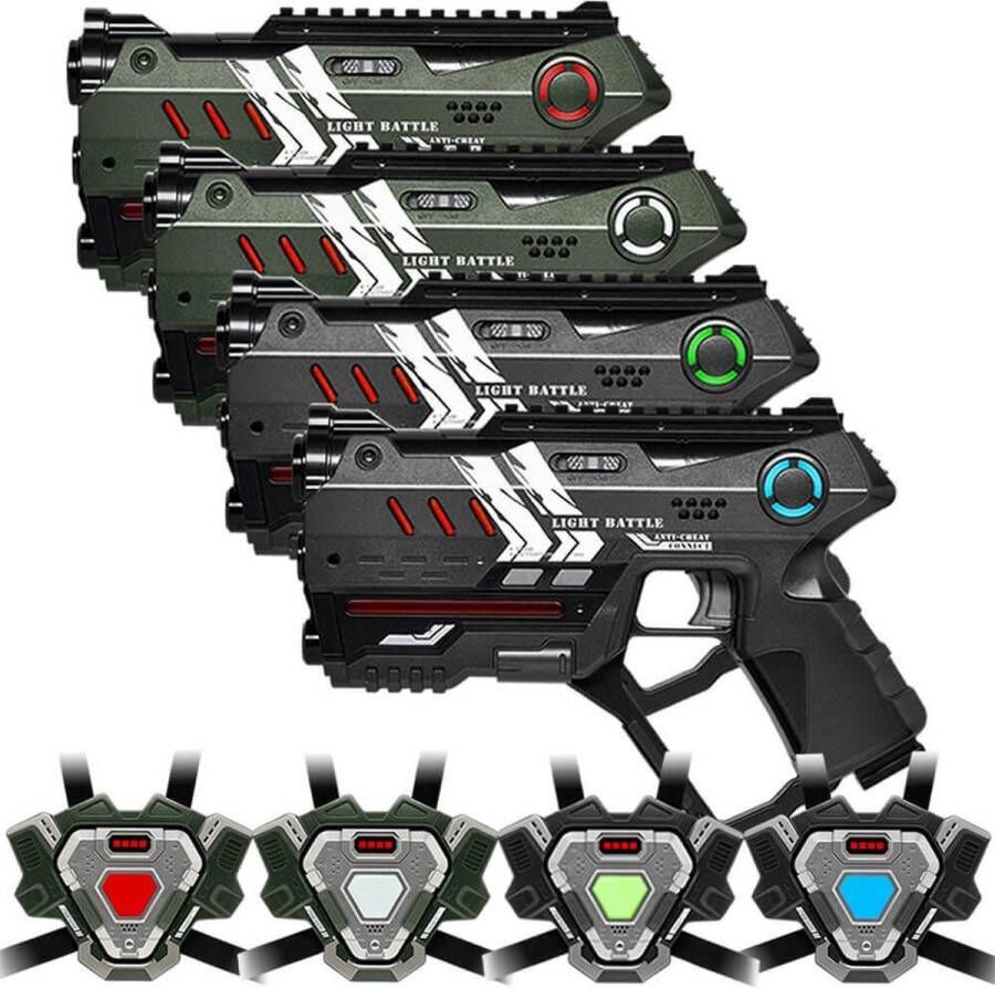 Light Battle Connect lasergame set 4 Laserguns + 4 lasergame vesten Laser game set met beveiliging tegen valsspelen! 4 spelers