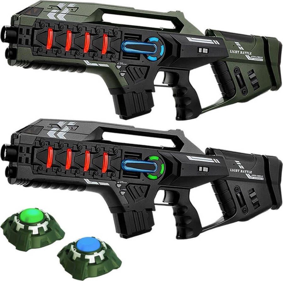 Light Battle Connect Lasergame set Groen Grijs 2 Mega Blasters + 2 Targets Laserguns met Anti-Cheat functie 2 spelers