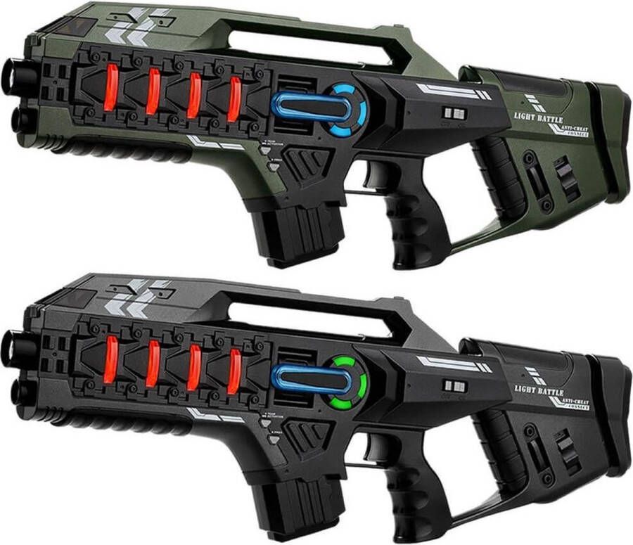 Light Battle Connect Laser game set Metallic Groen Grijs 2x Mega Blaster lasergun met Anti-Cheat functie
