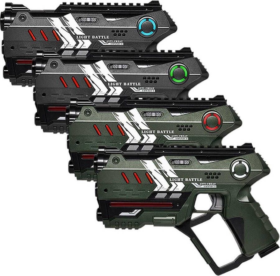Light Battle Connect Lasergame set Metallic Groen Grijs 4 Laserguns met Anti-Cheat functie voor 4 spelers