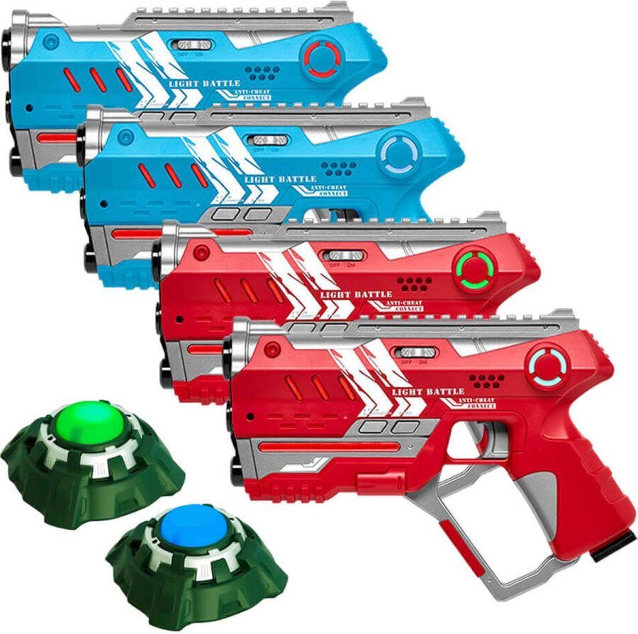 Light Battle Connect Lasergame Set Rood Blauw 4 Laserguns + 2 Targets met Anti-Cheat functie Laser game voor 4 spelers
