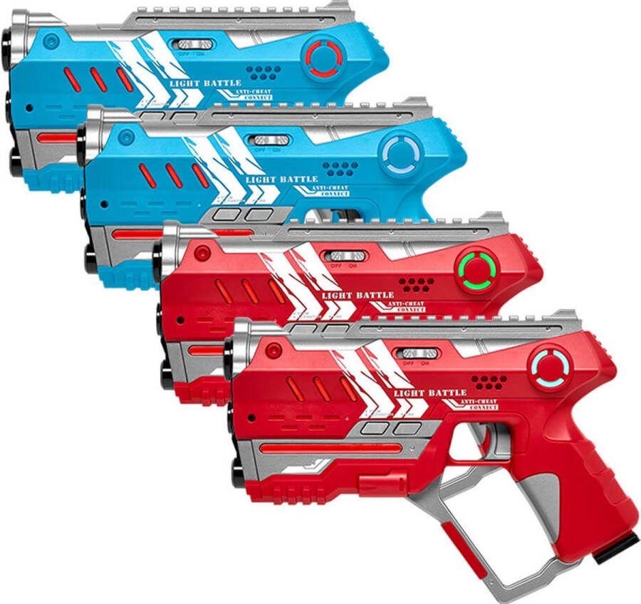 Light Battle Connect Lasergame set Rood Blauw 4 Laserguns met Anti-Cheat functie voor 4 spelers