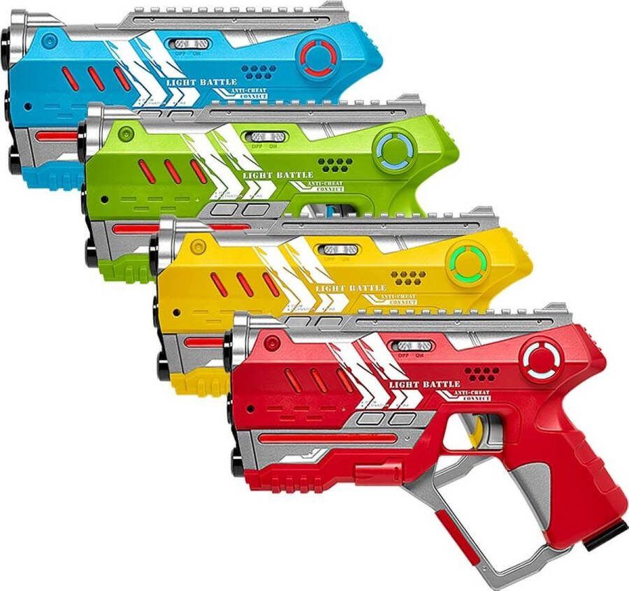Light Battle Connect Lasergame set Rood Blauw Geel Groen 4 Laserguns met Anti-Cheat functie voor 4 spelers