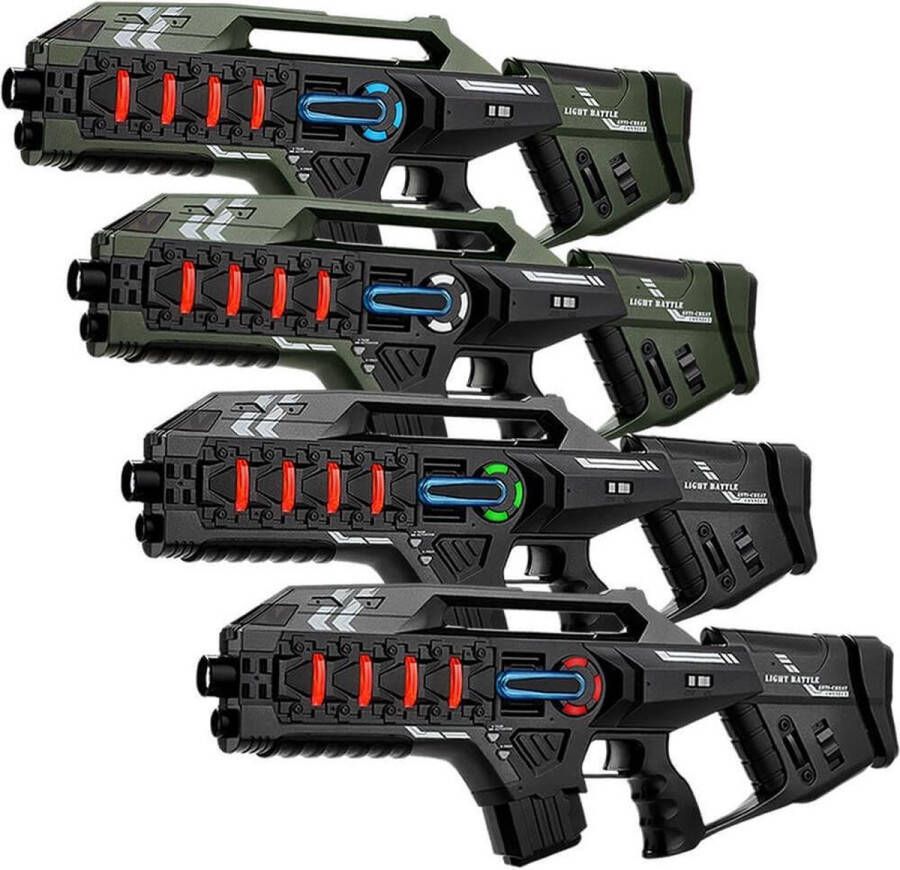 Light Battle Connect Lasergame set voor 4 spelers Metallic Groen Grijs 4 Mega Blasters laserguns met Anti-Cheat functie