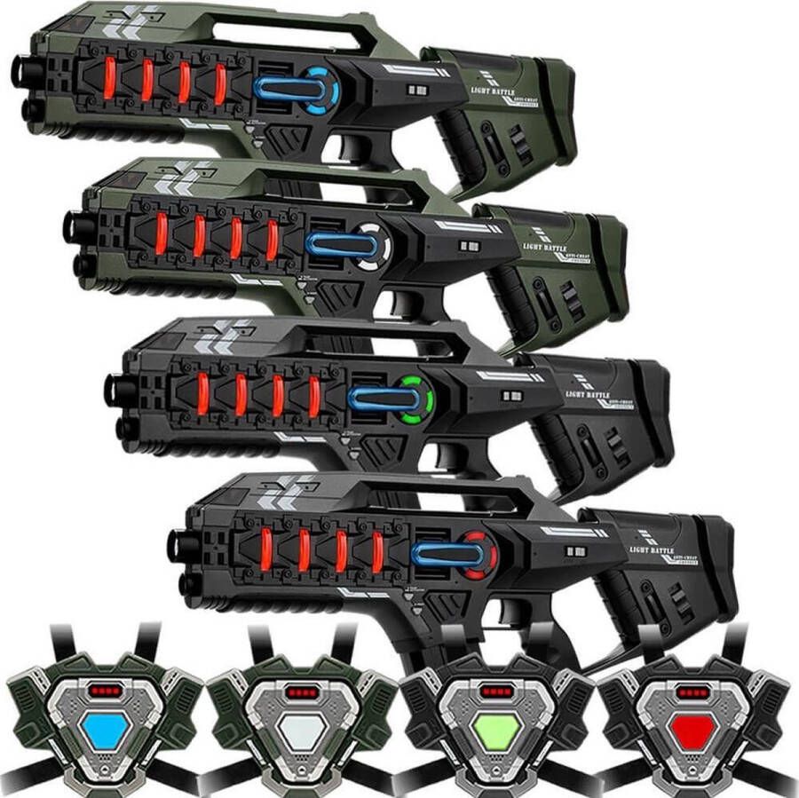Light Battle Connect Mega Blasters 4 Laserguns + 4 lasergame vesten Met anti-cheat beveiliging tegen valsspelen Laser game voor 4 spelers