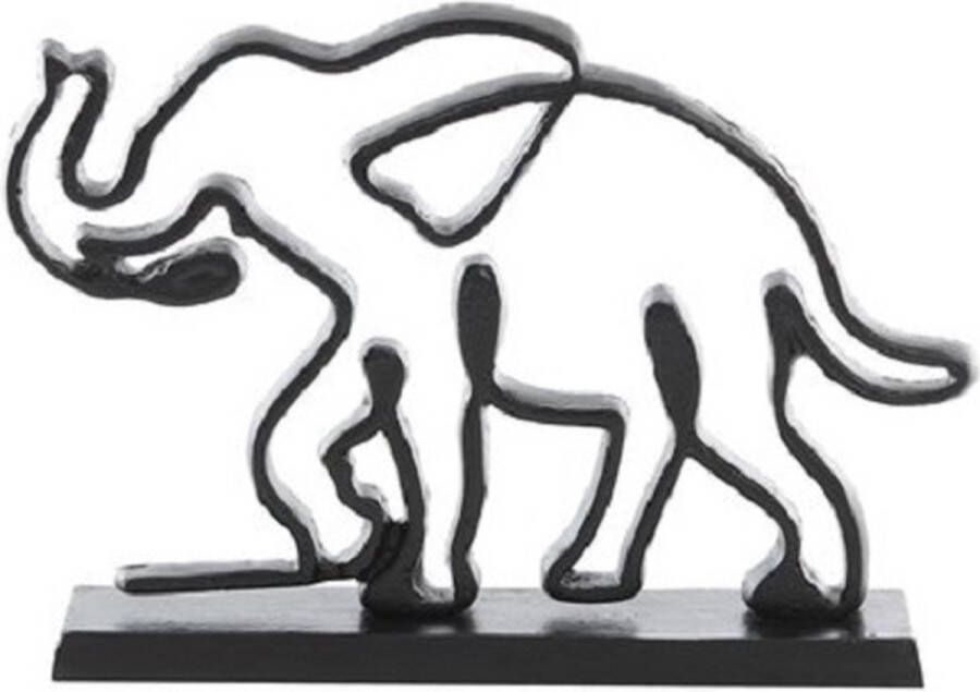 Light & Living Beeld Olifant Decoratie Woondecoratie Mat zwart Metaal 34x8x25cm