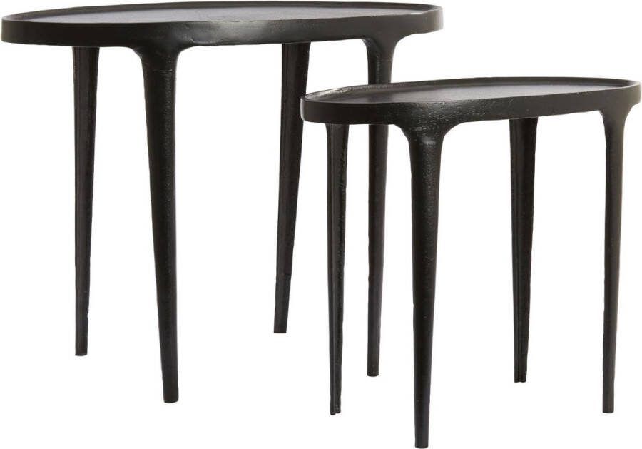 Light & Living Bijzettafel Arica Set van 2 stuks Mat Zwart Ovaal